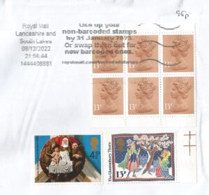 Use up your non-barcoded stamps by 31 January 2023 Or swap them out for new barcoded ones Visit royalmail.com barcodedstamps