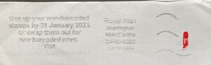 Use up your non-barcoded stamps by 31 January 2023 Or swap them out for new barcoded ones Visit royalmail.com barcodedstamps
