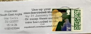 Use up your non-barcoded stamps by 31 January 2023 Or swap them out for new barcoded ones Visit royalmail.com barcodedstamps