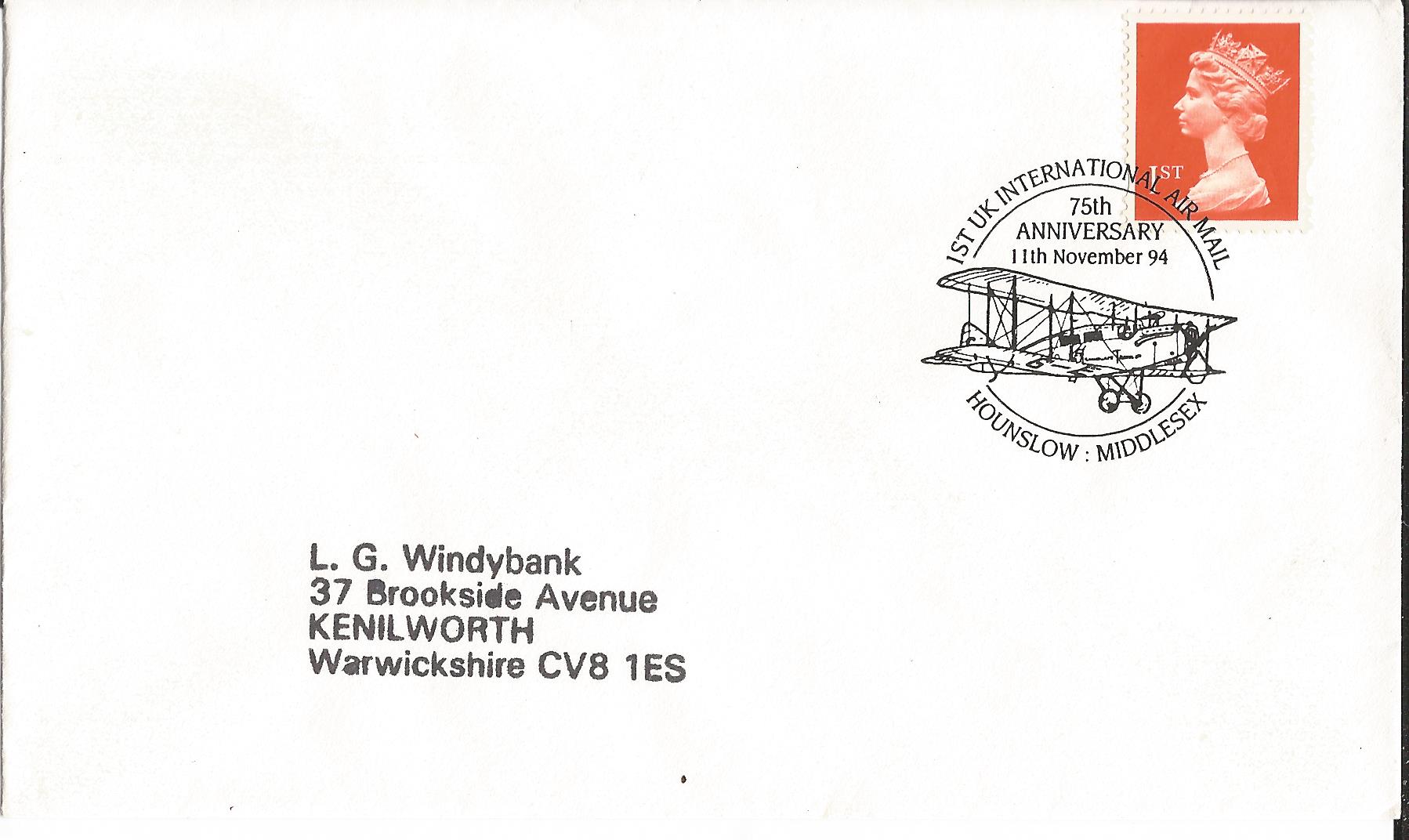 75th Anniversary 1st UK International Air Mail Hounslow Middlesex_9403