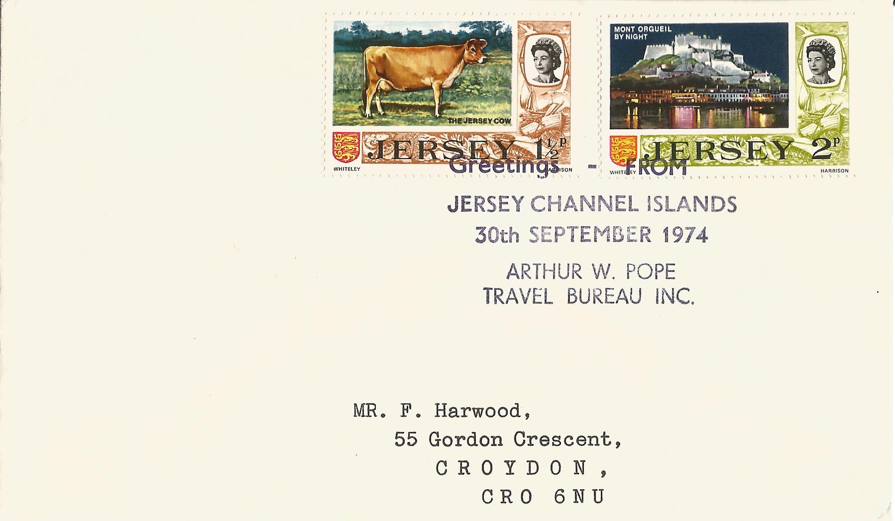 Greetings From Arthur W Pope Travel Bureau Inc Jersey Channel Islands_J47