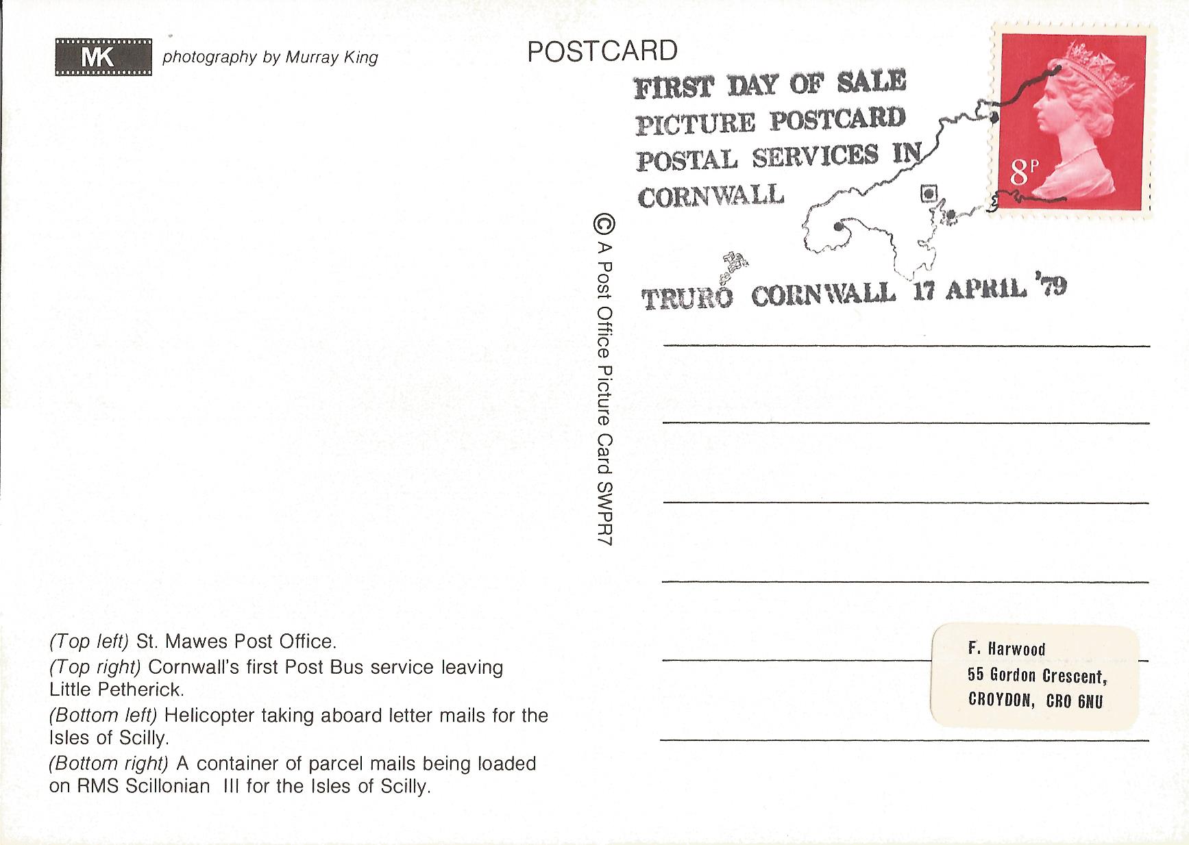 First Day of Sale Picture Postcard Postal Services in Cornwall Truro Cornwall_3786