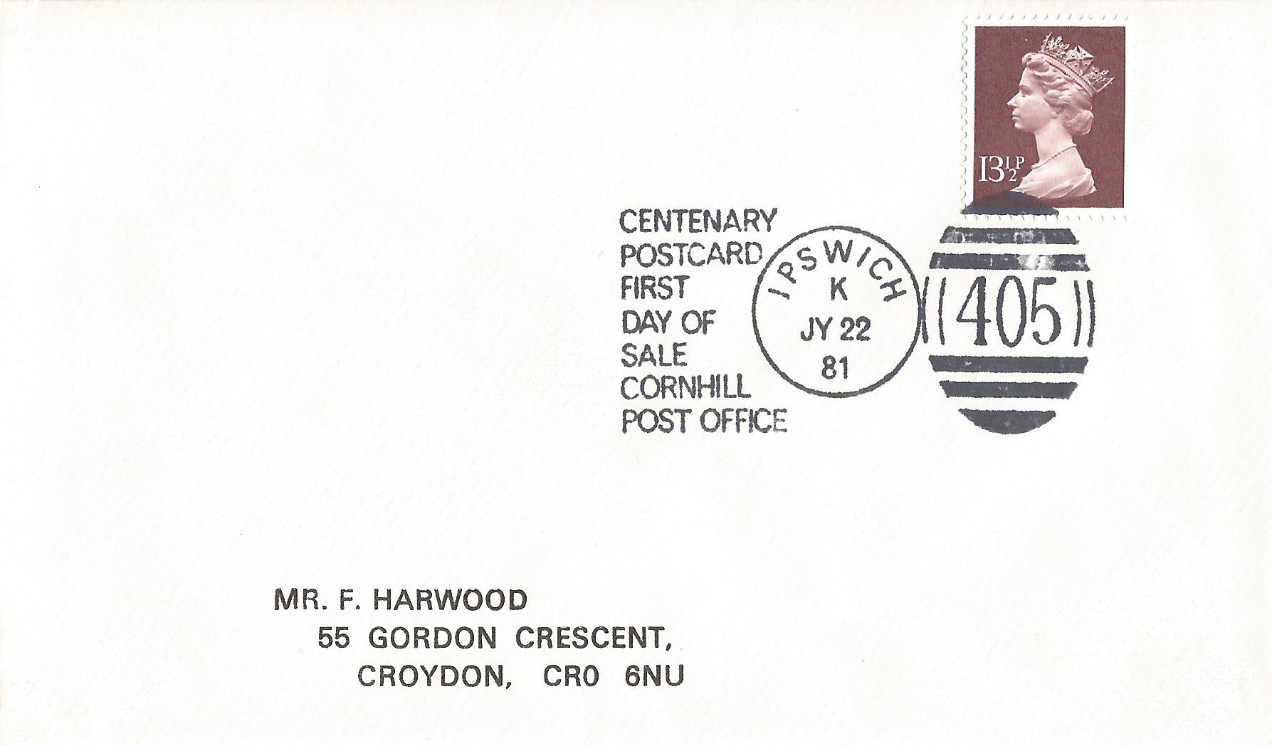 Centenary Postcard First Day Of Sale Cornhill Post Office Ipswich_4850