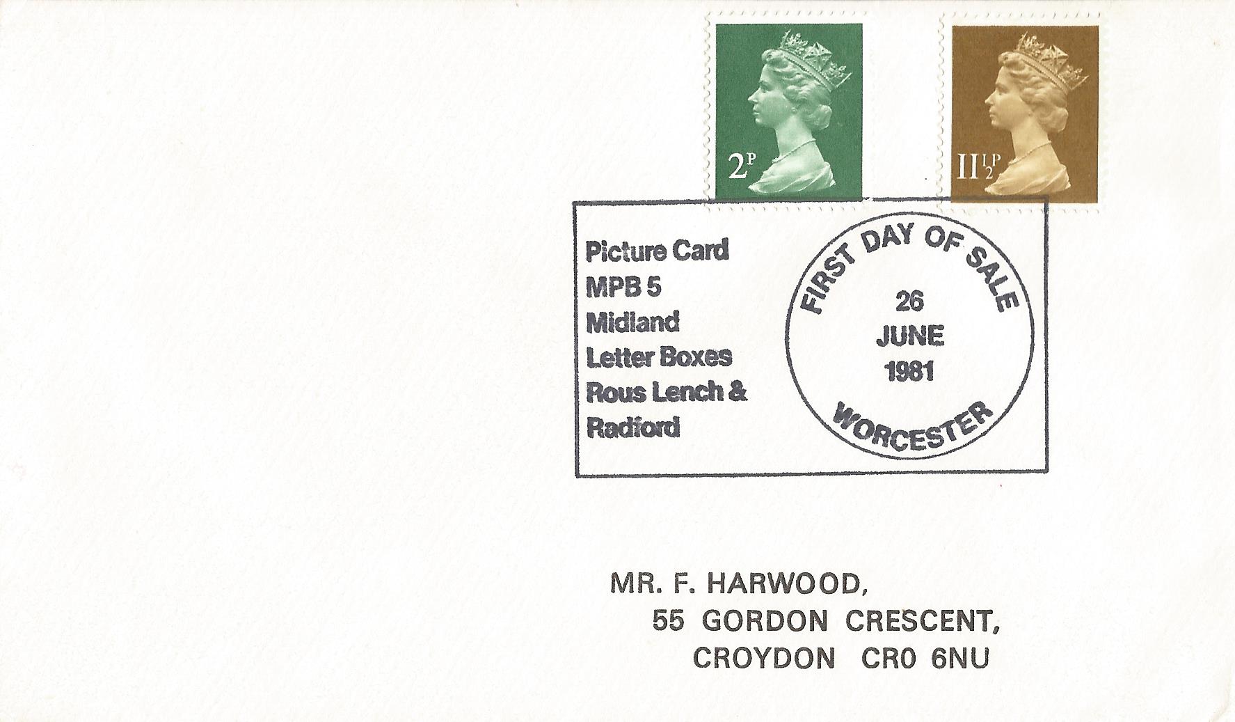 Picture Card Set MPB5 Midland Letter Boxes Rous Lench & Radford  First Day of Sale Worcester_4750