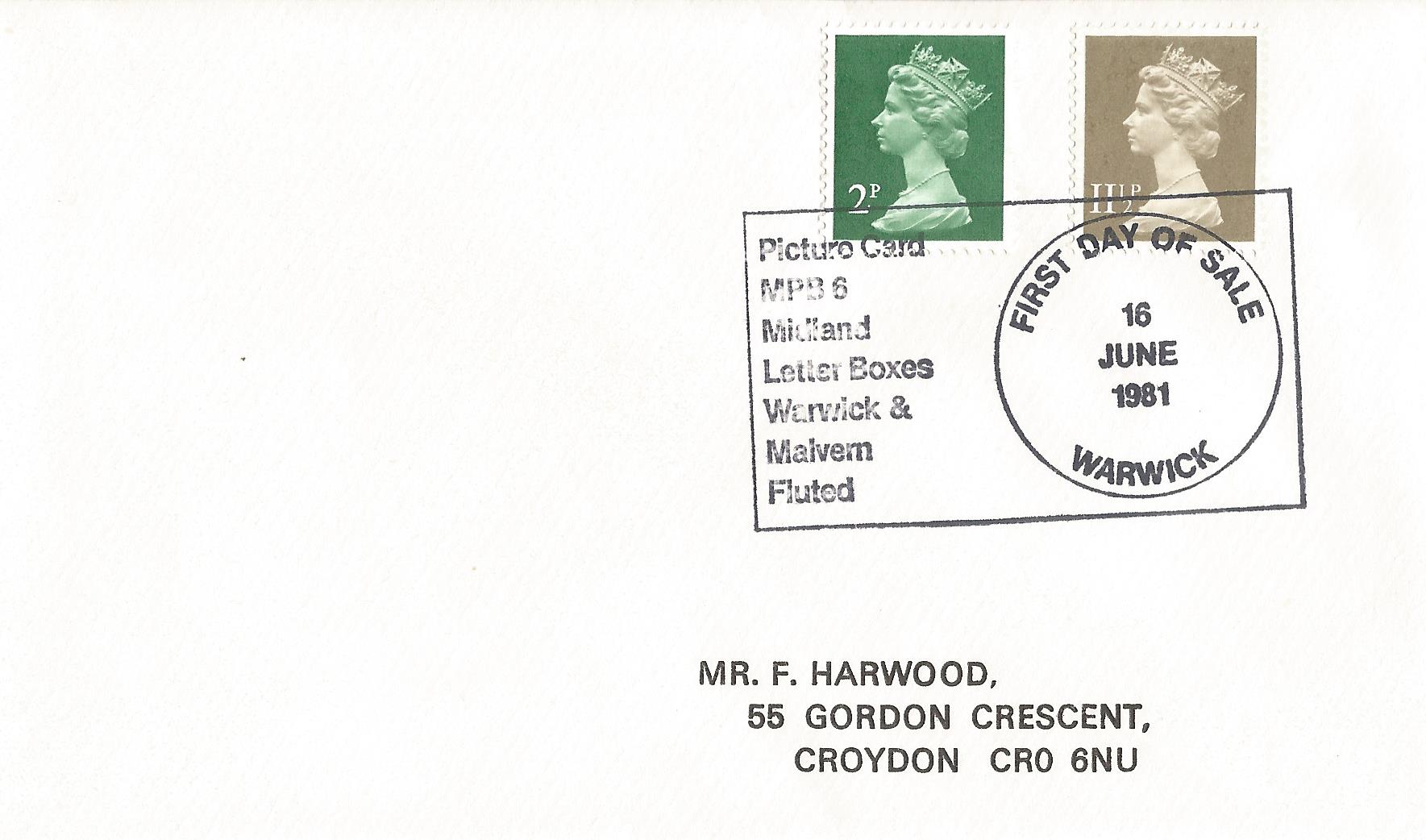 Picture Card Set MPB6 Midland Letter Boxes Warwick & Malvern Fluted First Day of Sale Warwick_4749