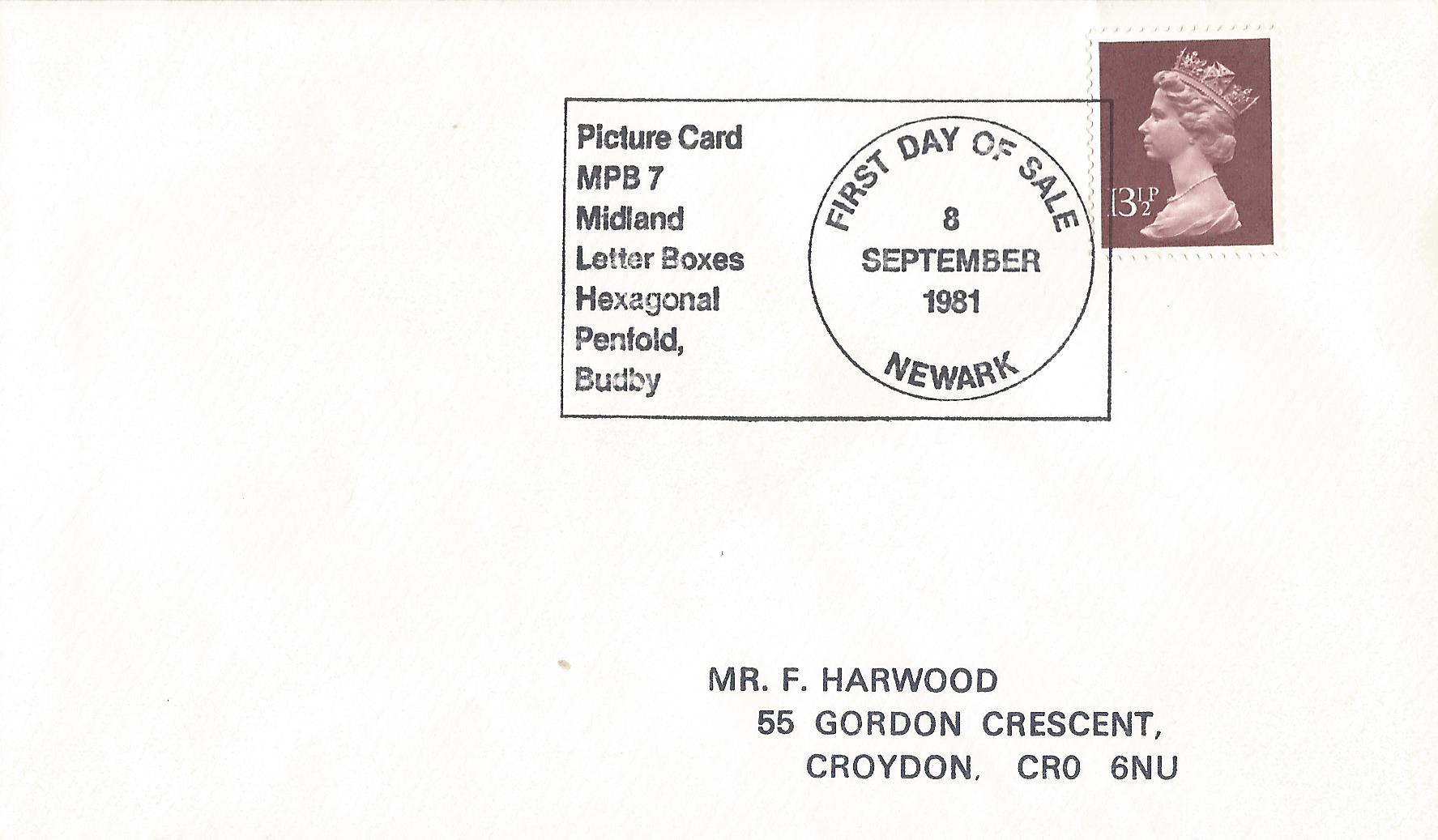Picture Card Set MPB7 Midland Letter Boxes Hexagonal Pendfold Budby First Day of Sale Newark_4751