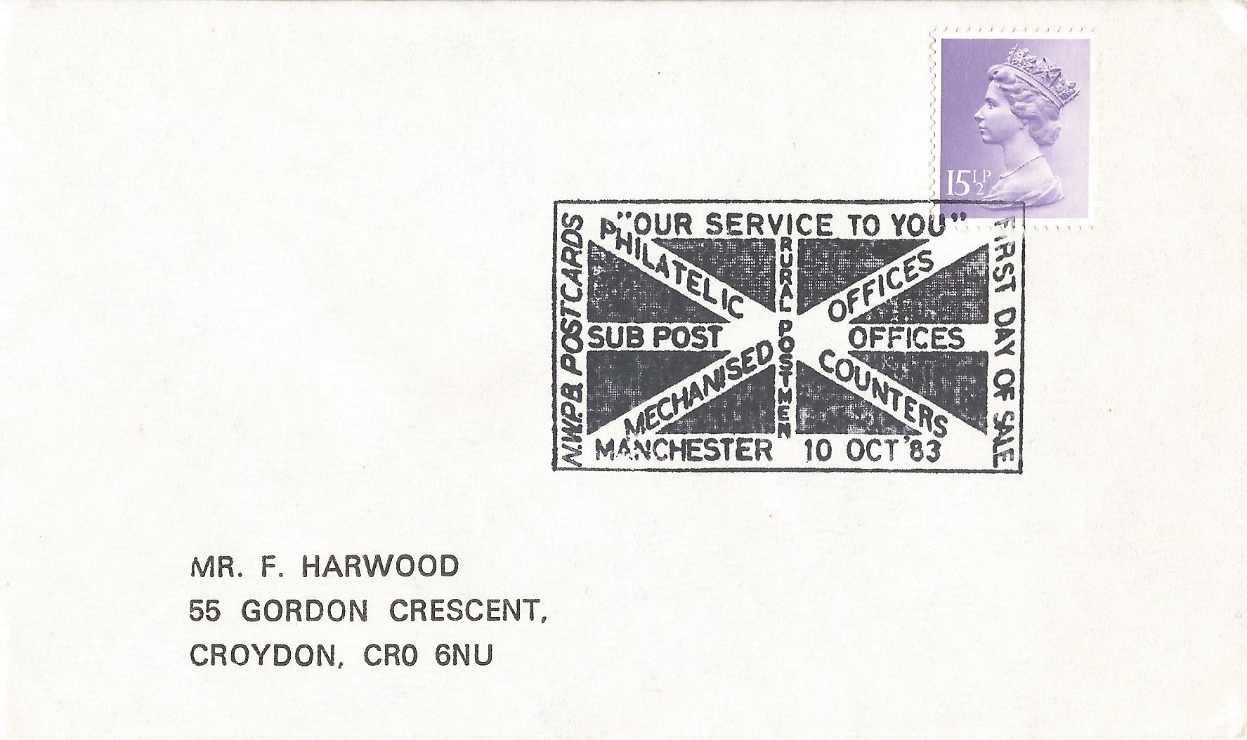 NWPB Postcards First Day of Sale Our Service to You Philatelic Counters Sub Post Offices Mechanised Offices Manchester_5807