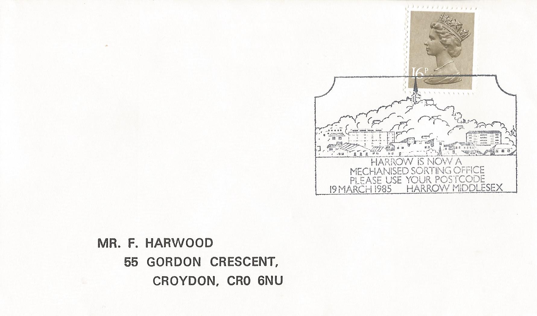Harrow is now a mechanised sorting office Please use your postcode Harrow Middlesex_6279