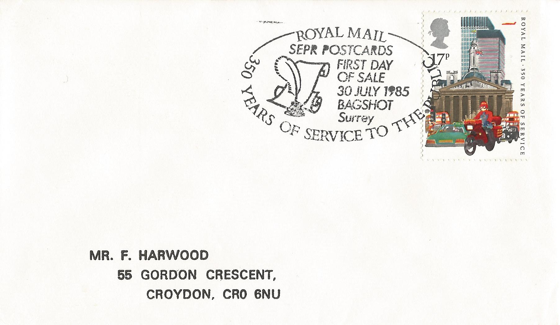 Royal Mail SEPR Postcards First Day of Sale 350 Years of Service to the Public Bagshot Surrey_6459