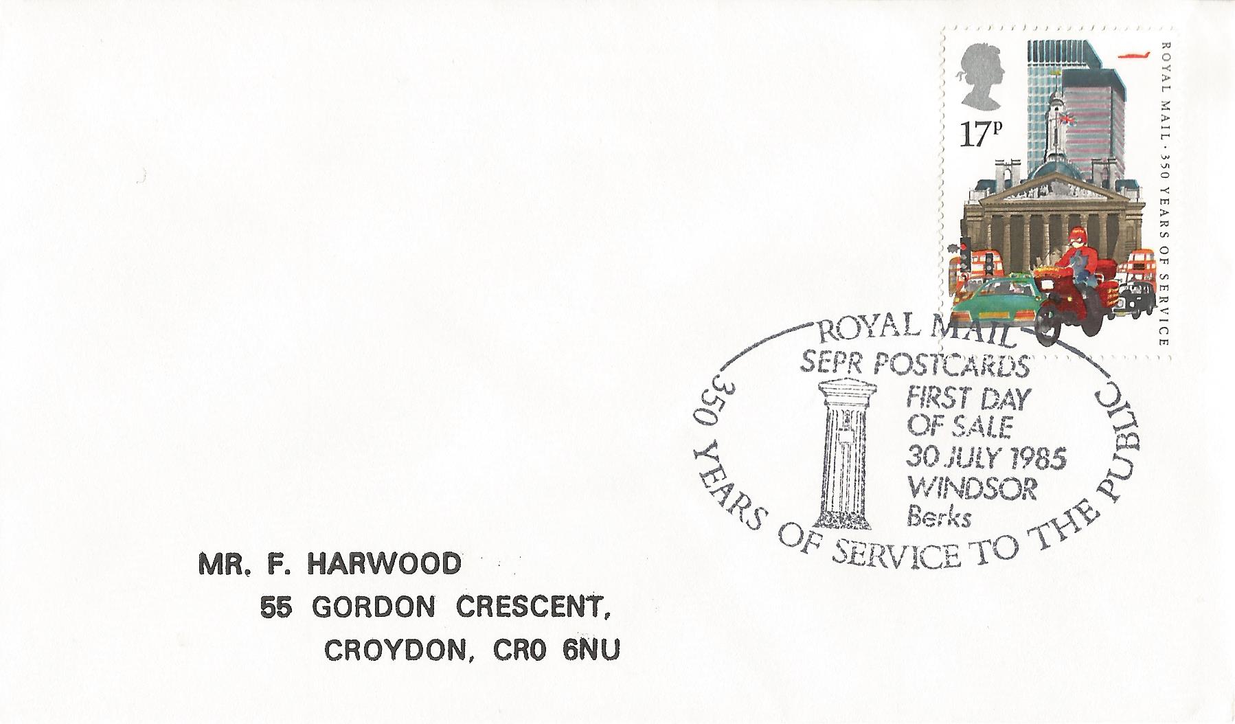 Royal Mail SEPR Postcards First Day of Sale 350 Years of Service to the Public Windsor Berks_6460