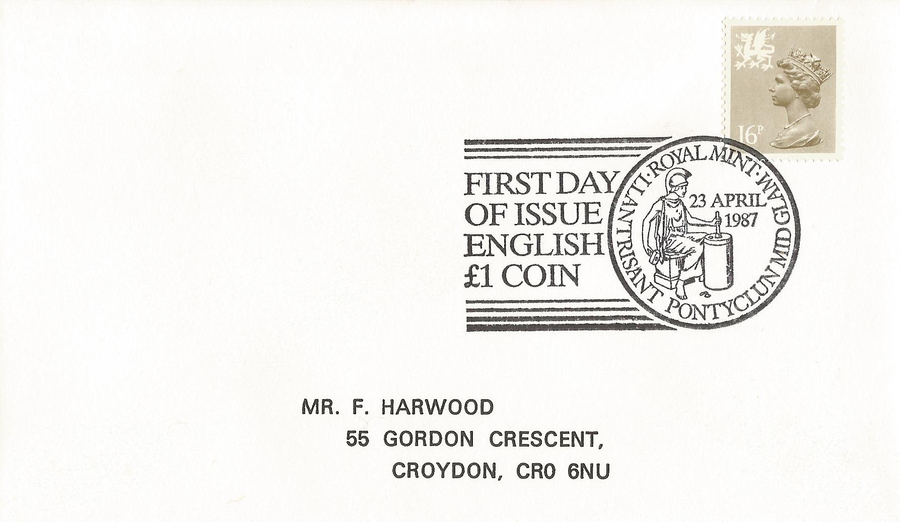 First Day of Issue English £1 Coin  Royal Mint Llantrisant Pontyclun Mid Glam_6961