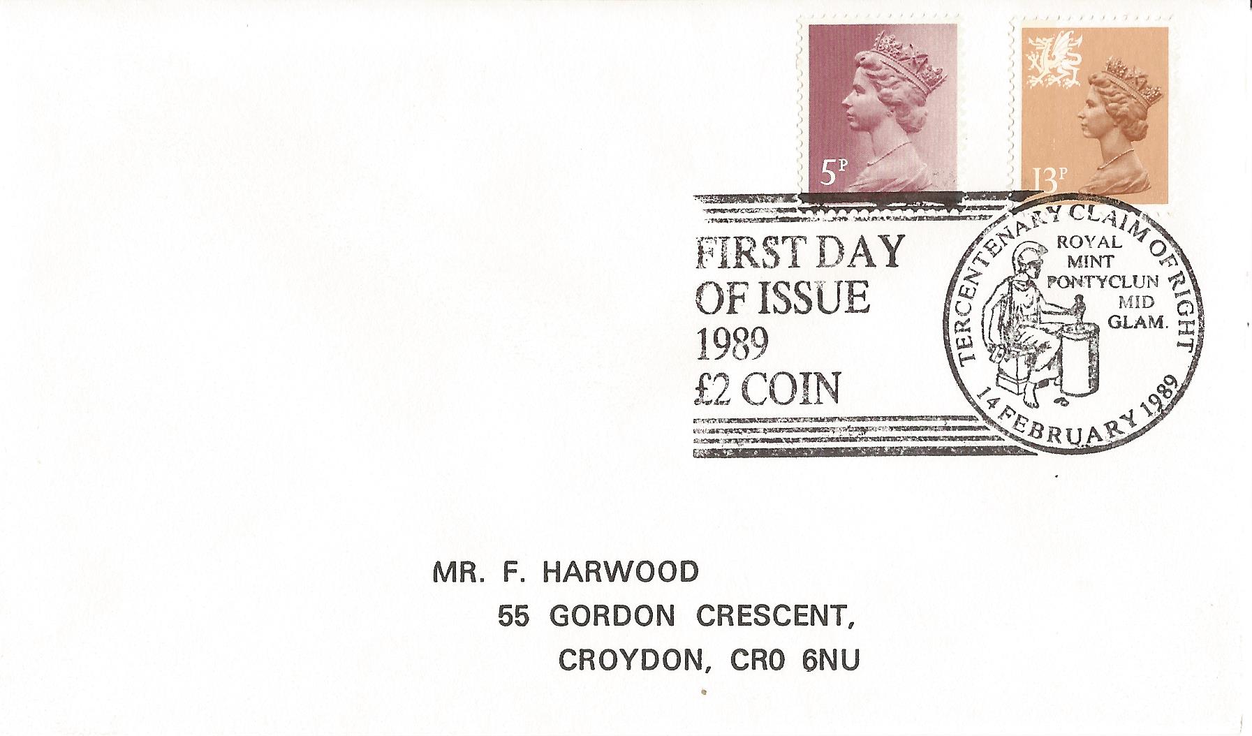 First Day of Issue 1989 £2 Coin Tercentenary Claim of Right Royal Mint Pontyclun Mid Glam_7407