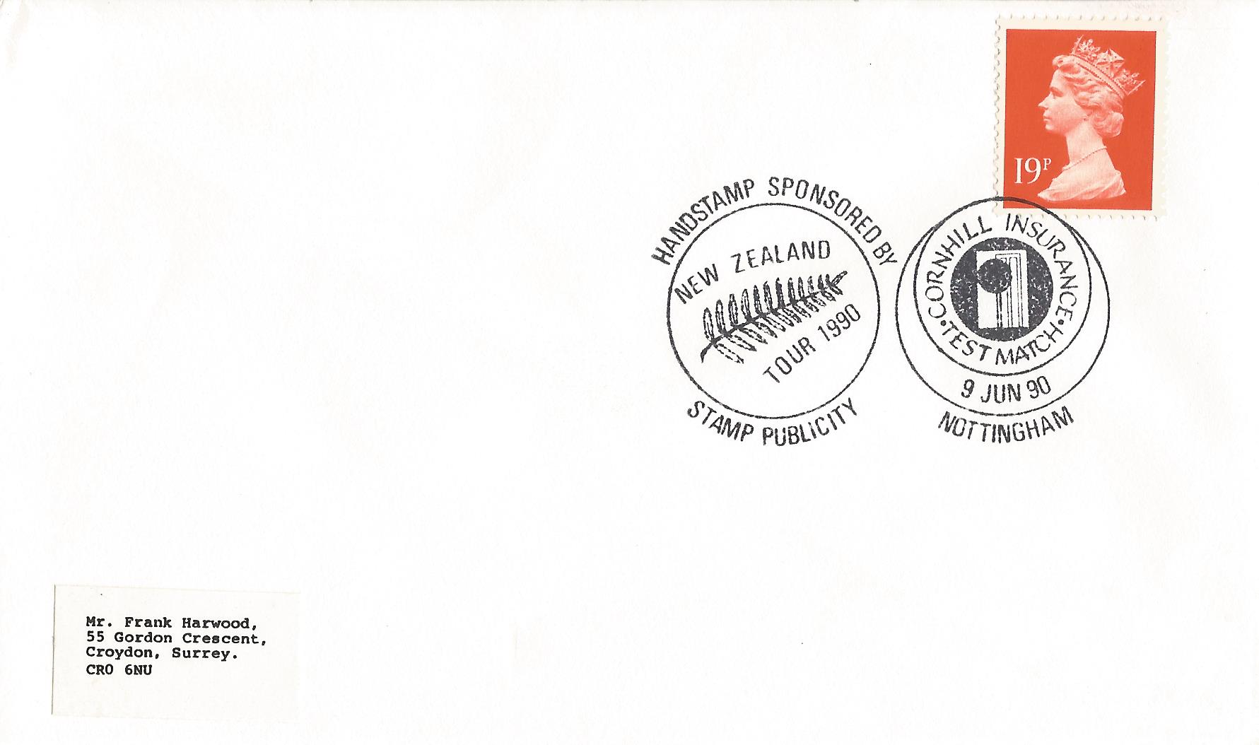 Handstamp Sponsored by Stamp Publicity New Zealand Tour 1990 Cornhill Insurance Test Match Nottingham_7770