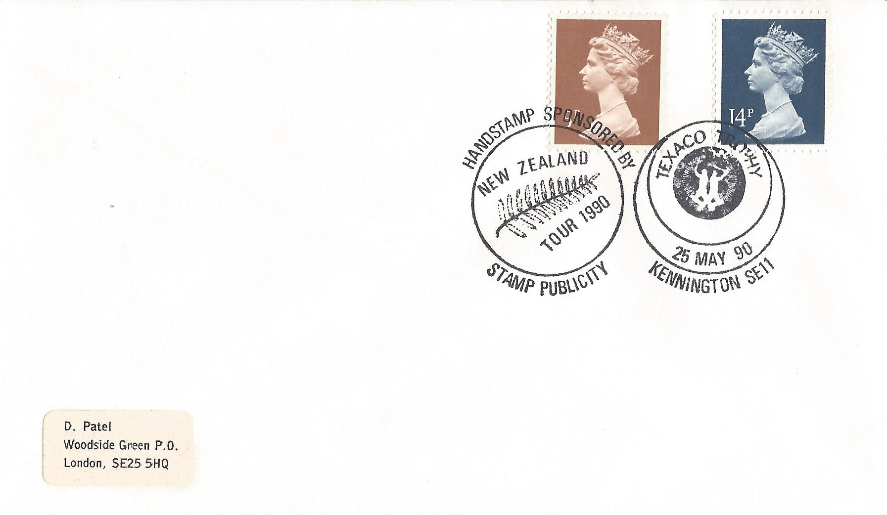 Handstamp Sponsored by Stamp Publicity New Zealand Tour 1990 Texaco Trophy Kennington SE11_7769