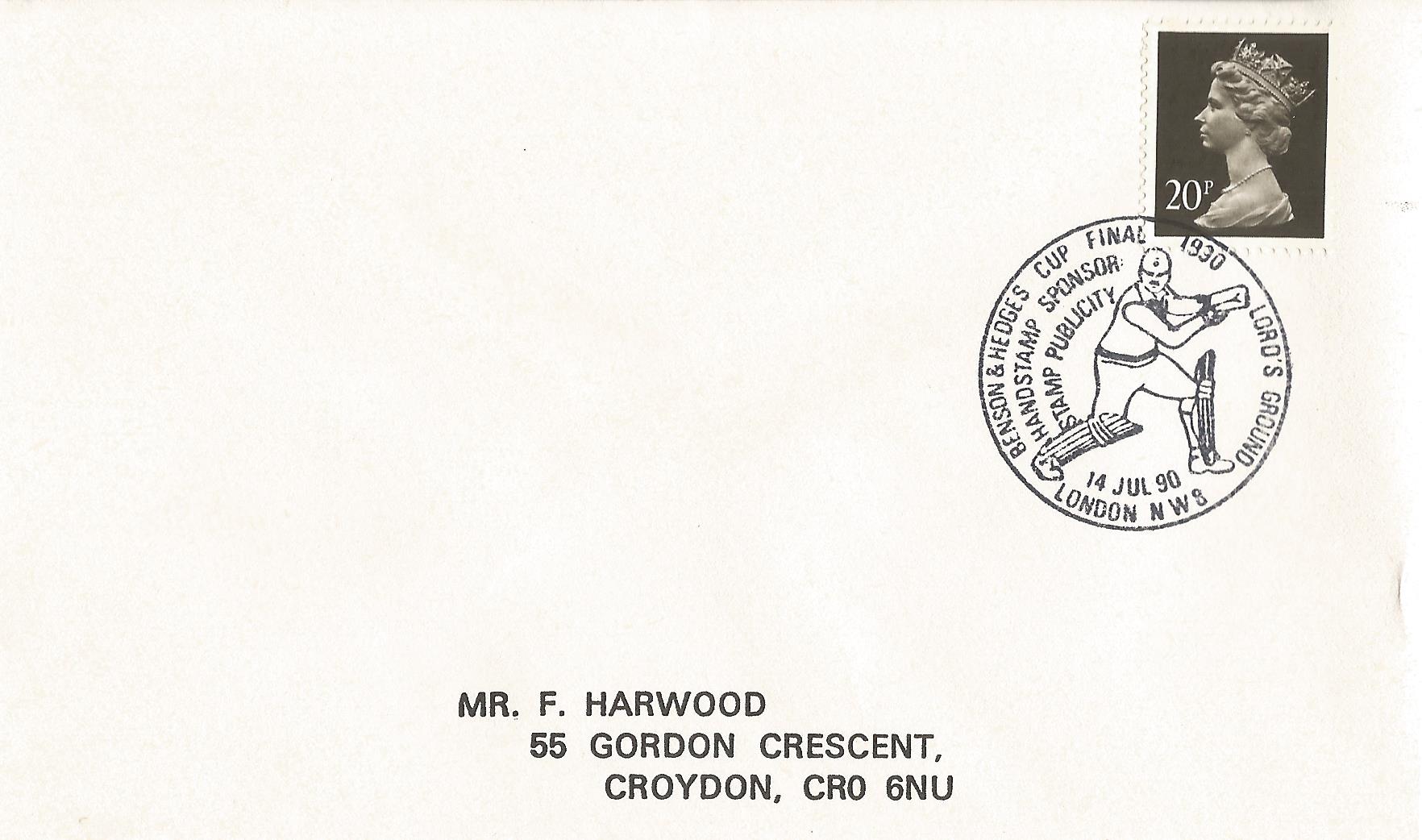 Benson & Hedges Cup Final 1990 Lord's Ground Handstamp Sponsor Stamp Publicity London NW8_7868