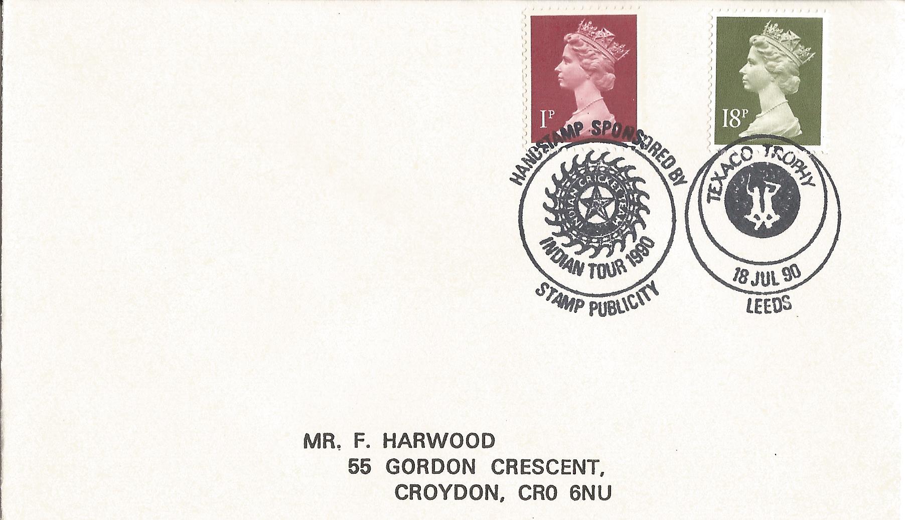 Handstamp Sponsored by Stamp Publicity Indian Tour 1990 Texaco Trophy Leeds_7874