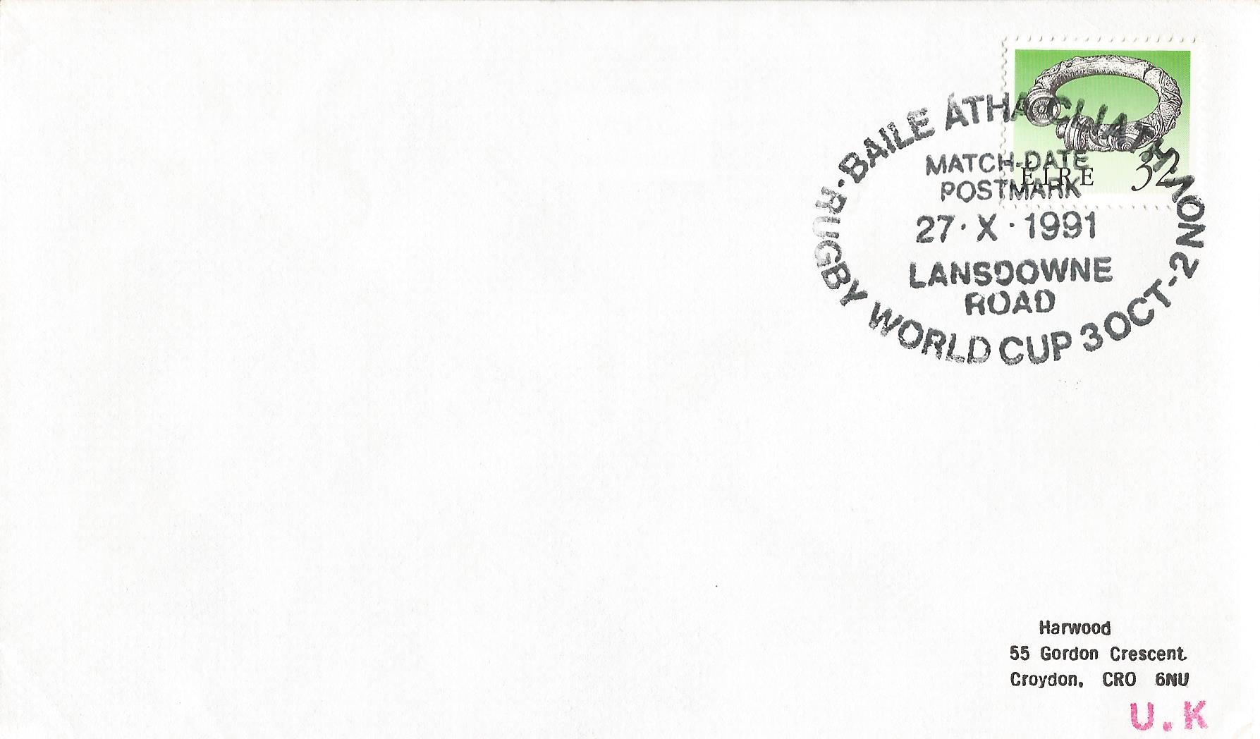 Baile Atha Cliath Rugby World Cup  3 October - 2 November Match Date Postmark Lansdowne Road (3)