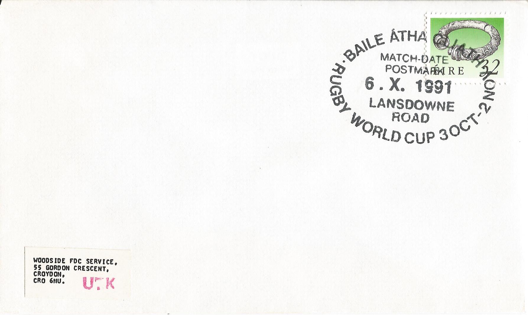 Baile Atha Cliath Rugby World Cup  3 October - 2 November Match Date Postmark Lansdowne Road