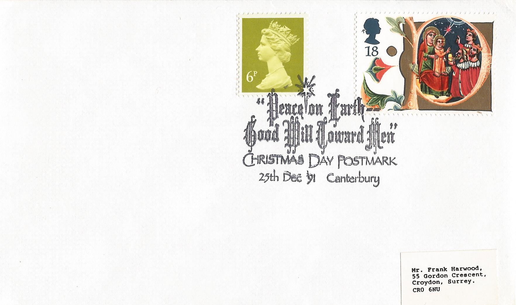 Peace on Earth Good Will Toward Men Christmas Day Postmark Canterbury_8316