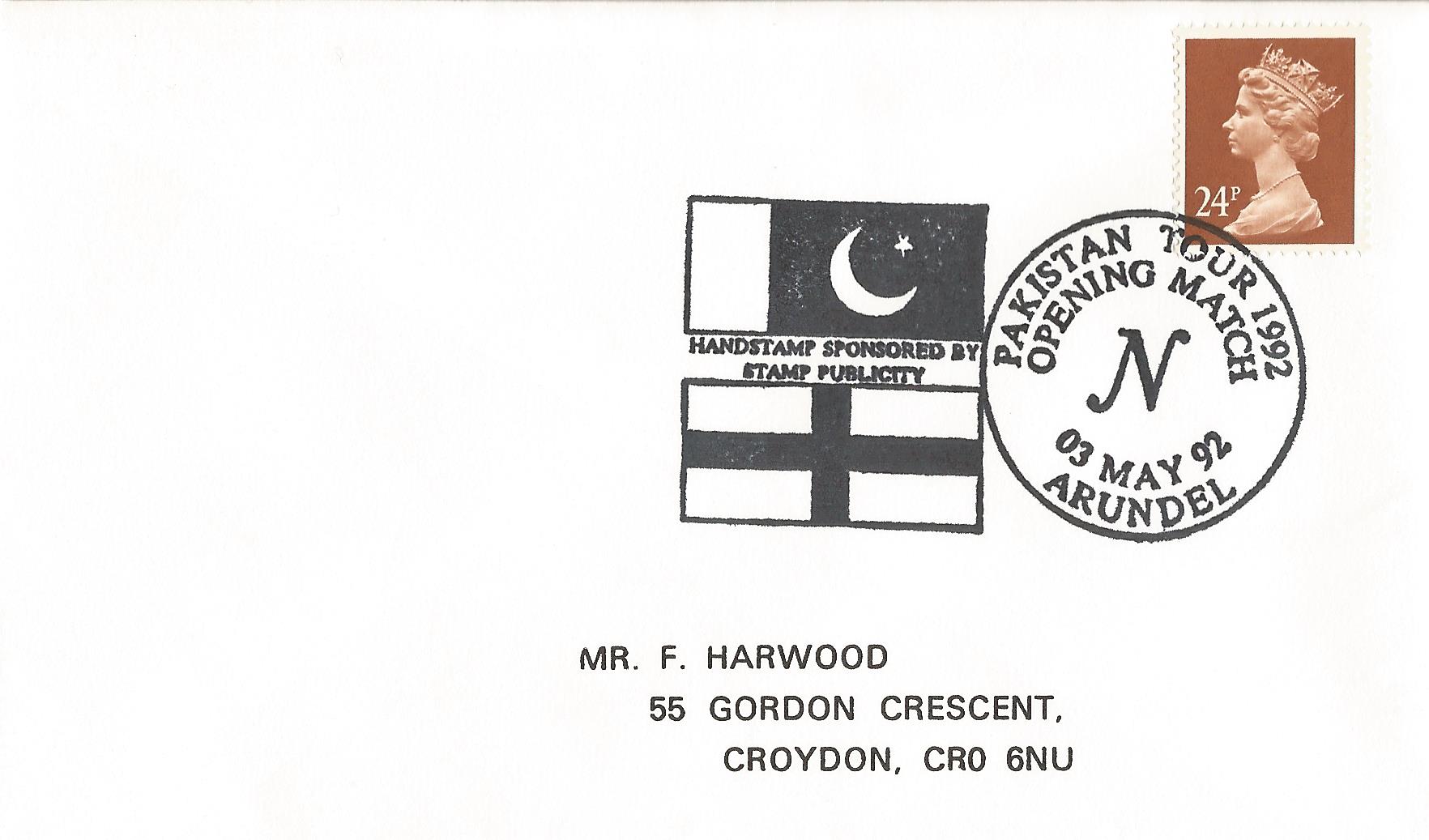 Pakistan Tour 1992 Opening Match N Handstamp Sponsored by Stamp Publicity Arundel_8422