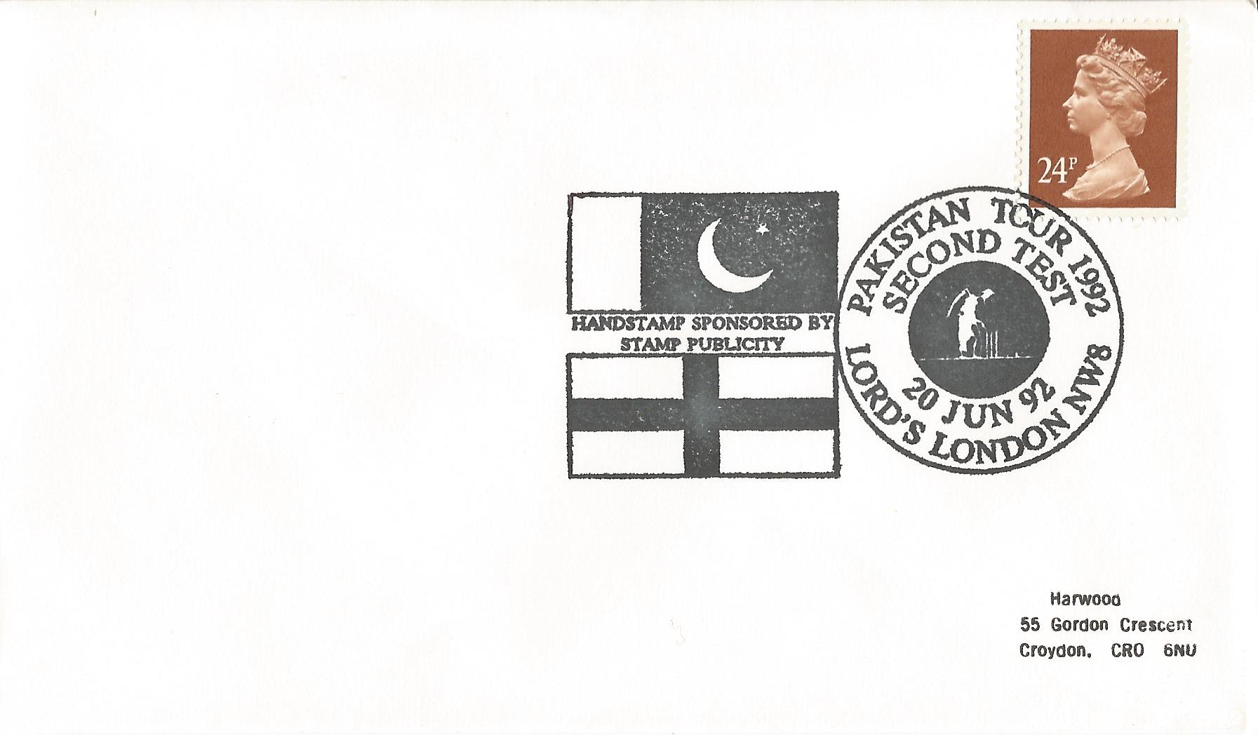 Pakistan Tour 1992 Second Test Handstamp Sponsored by Stamp Publicity Lord's London NW8_8426