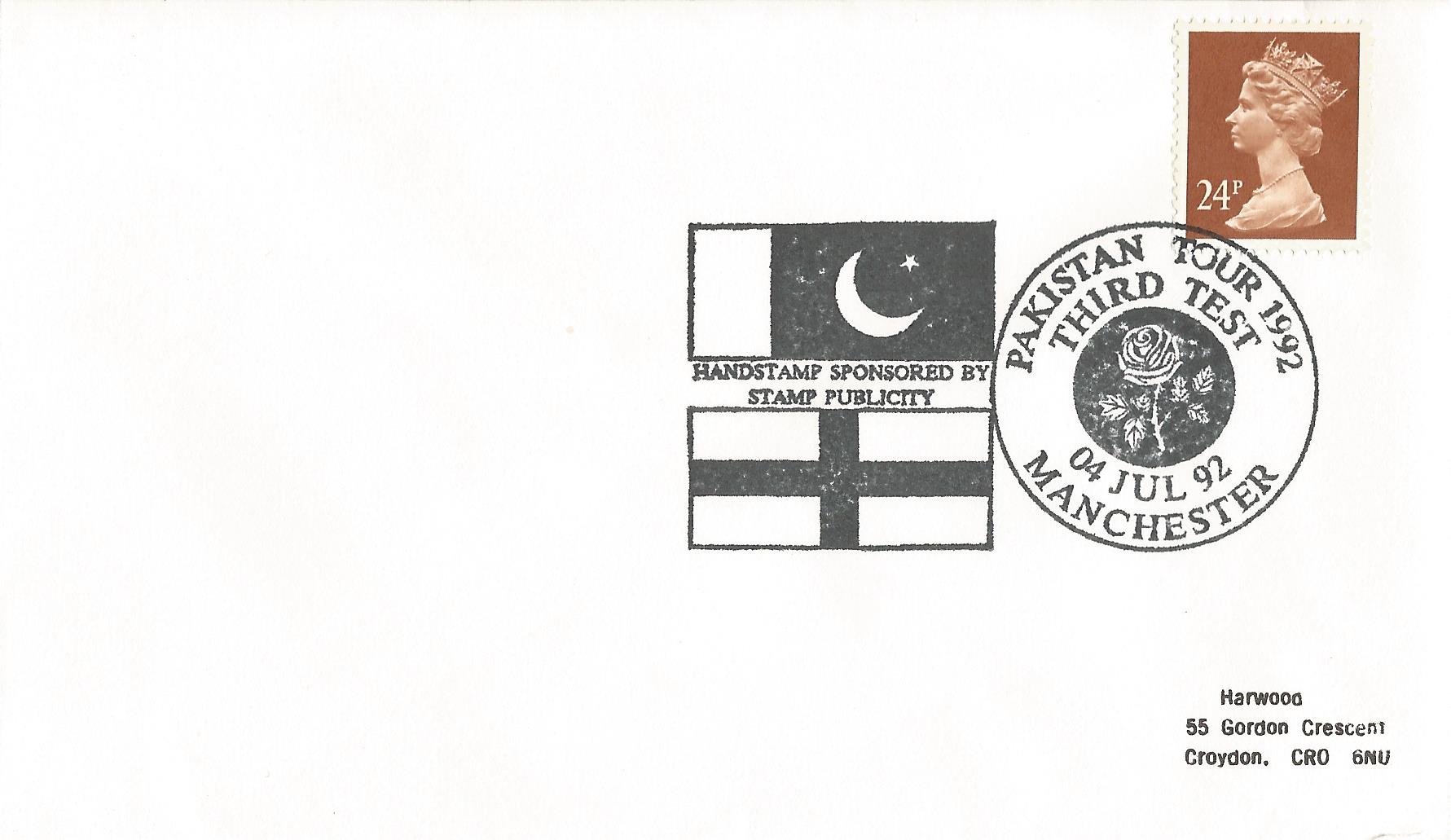 Pakistan Tour 1992 Third Test Handstamp Sponsored by Stamp Publicity Manchester_8427