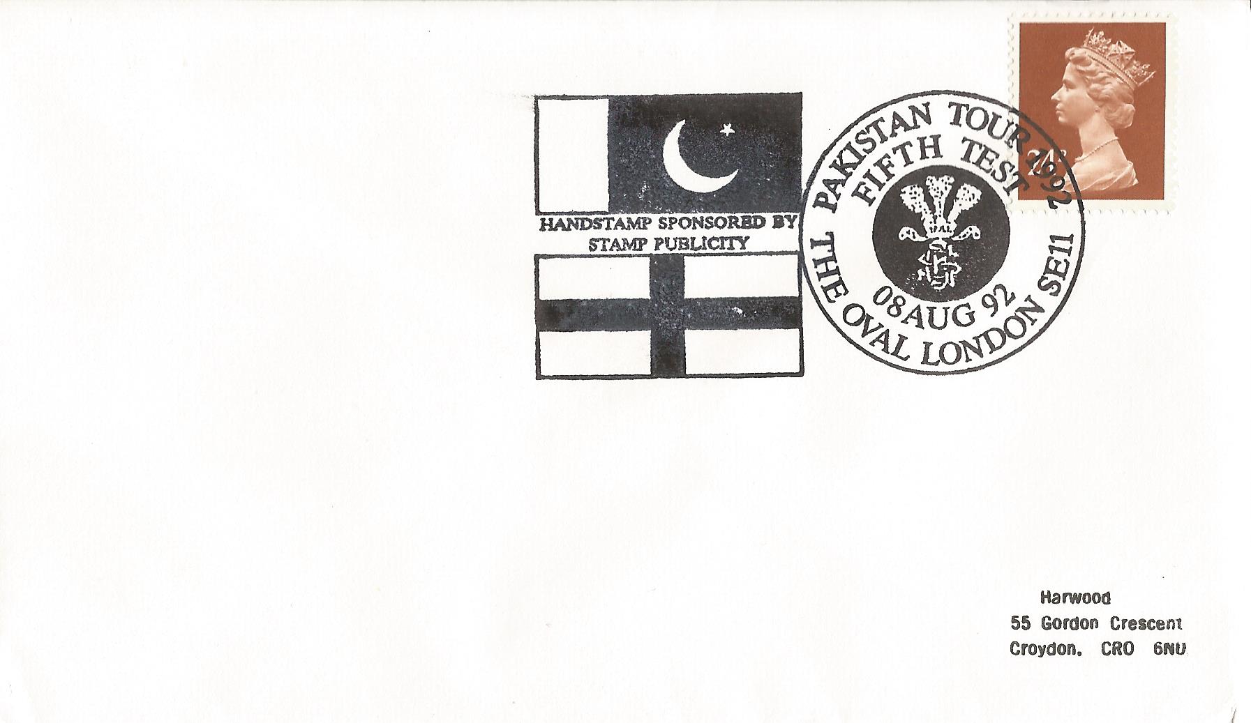 Handstamp Sponsored by Stamp Publicity Pakistan Tour 1992 Fifth Test The Oval London SE11_8429