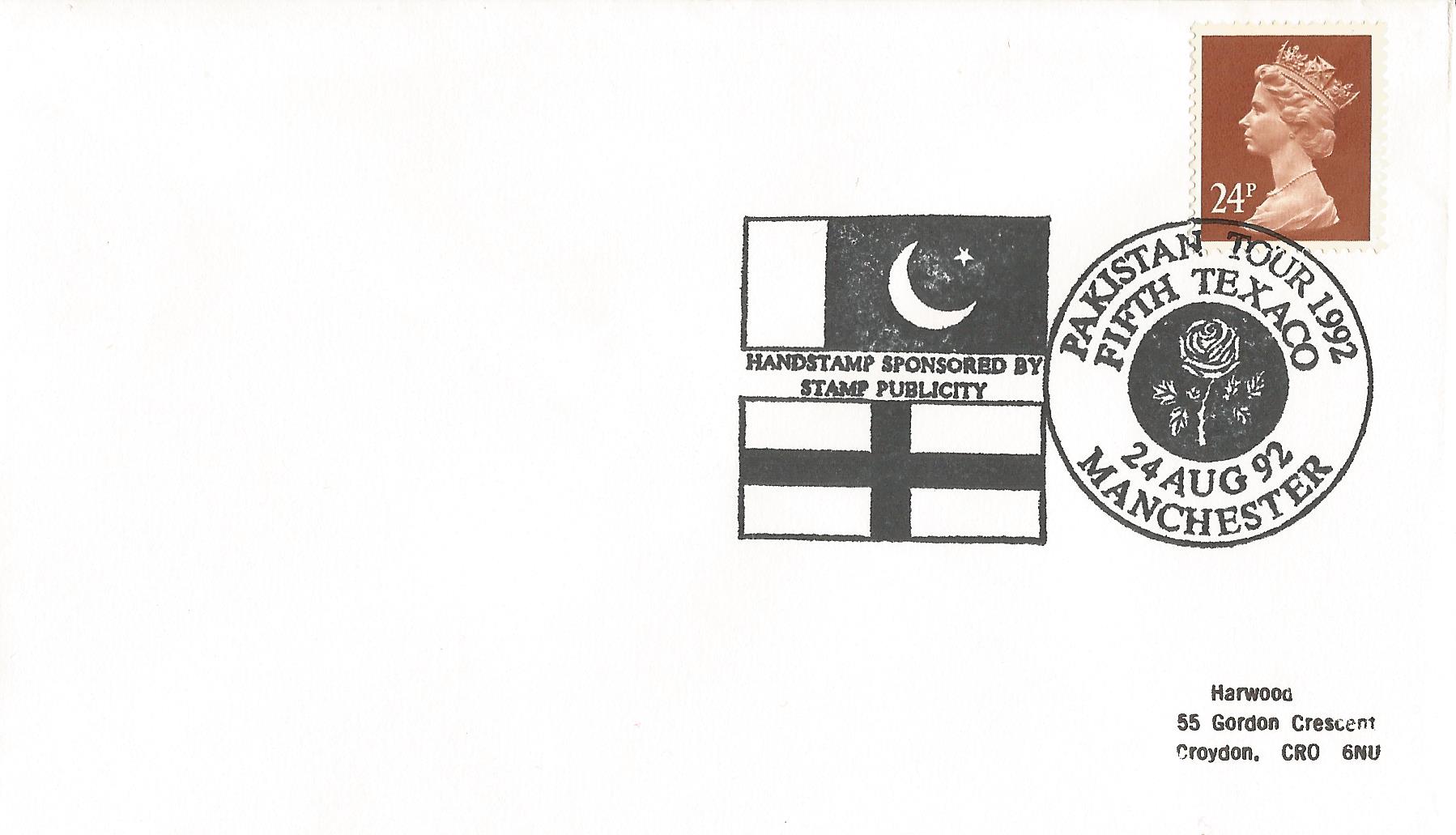 Handstamp Sponsored by Stamp Publicity Pakistan Tour 1992 Fifth Texaco Manchester_8432