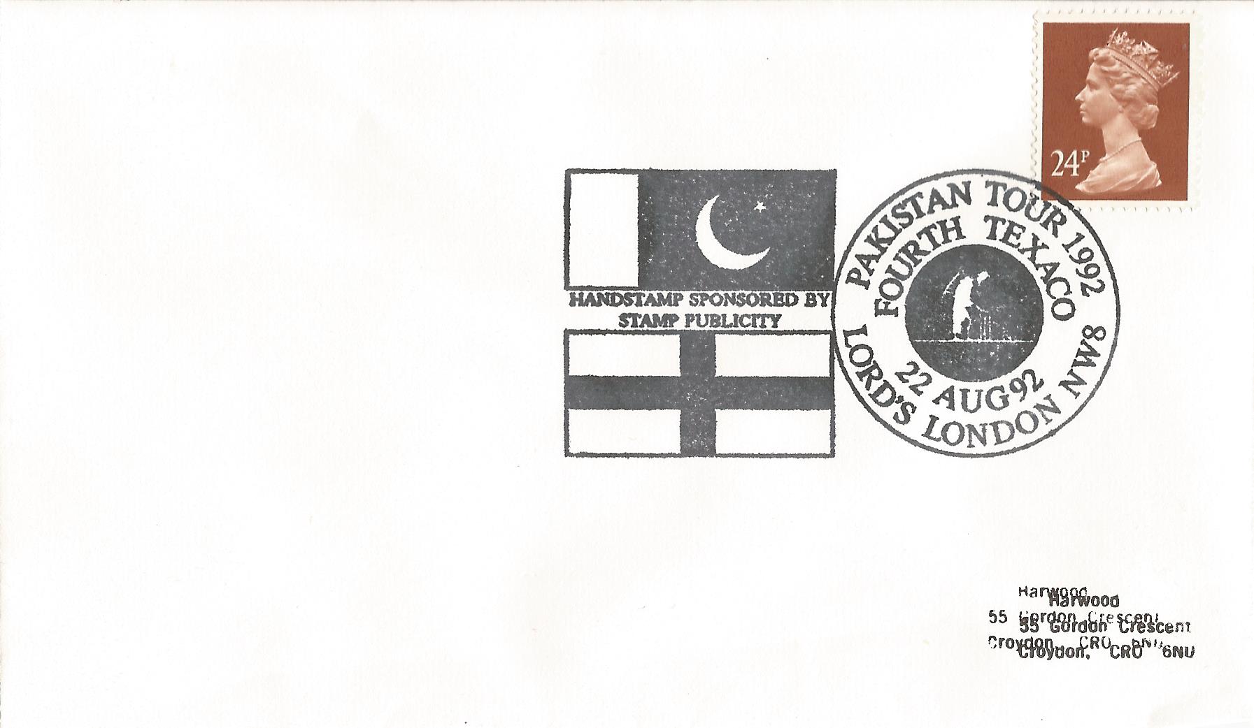 Handstamp Sponsored by Stamp Publicity Pakistan Tour 1992 Fourth Texaco Lord's London NW8_8431