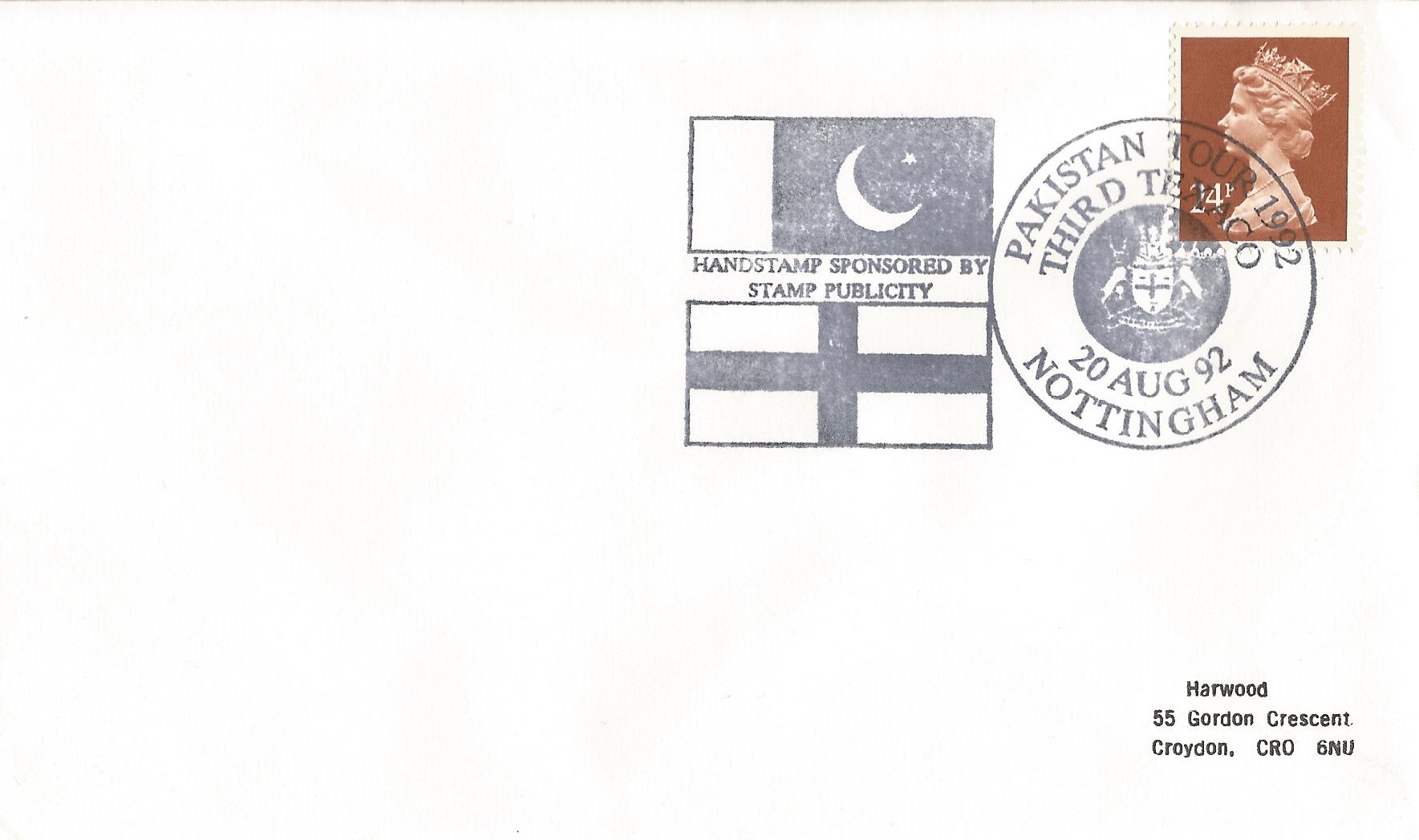 Handstamp Sponsored by Stamp Publicity Pakistan Tour 1992 Third Texaco Nottingham_8430