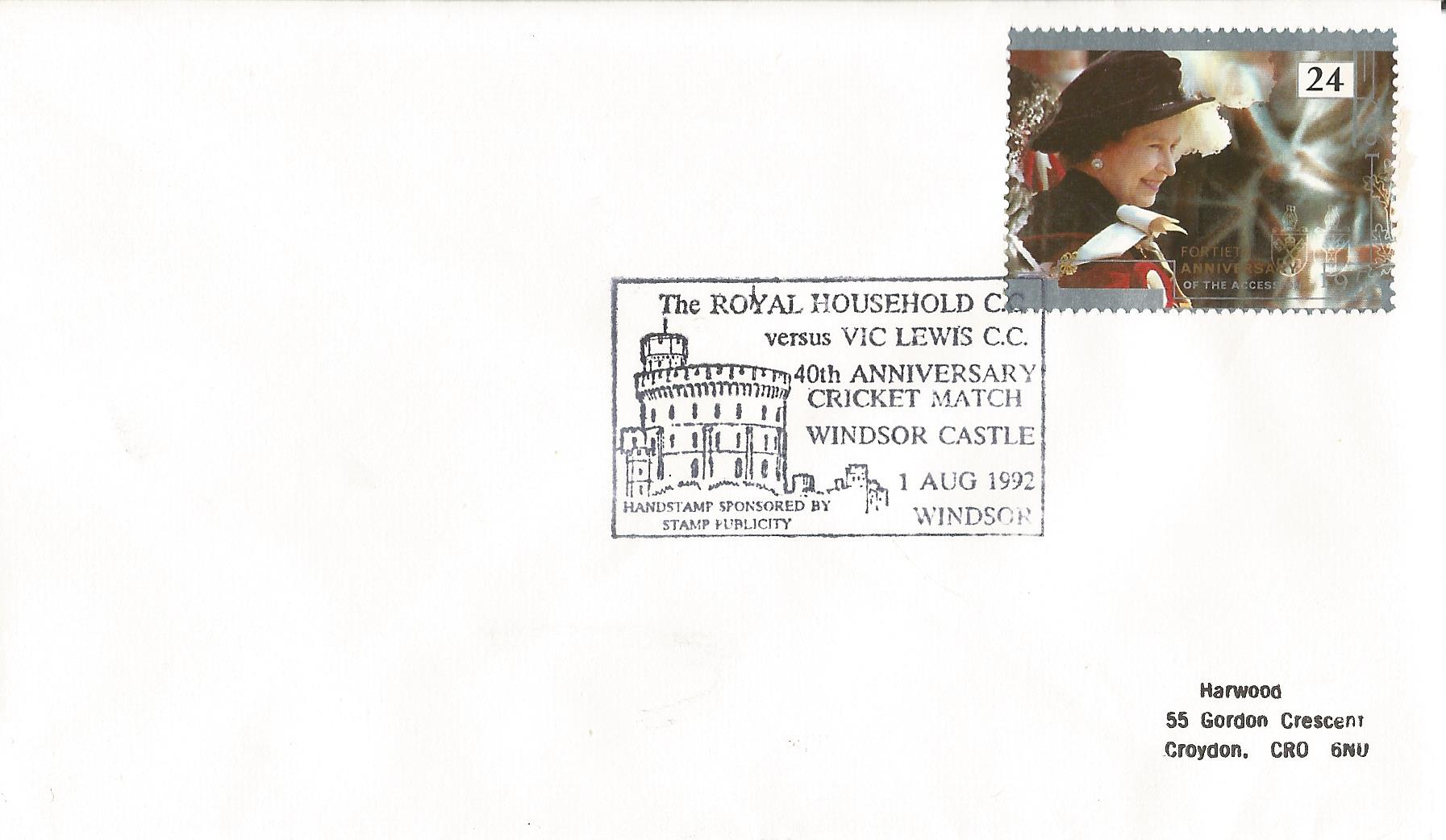 The Royal Household CC versus Vic Lewis CC 40th Anniversary Cricket Match Windsor Castle Handstamp Sponsored by Stamp Publicity Windsor_8522