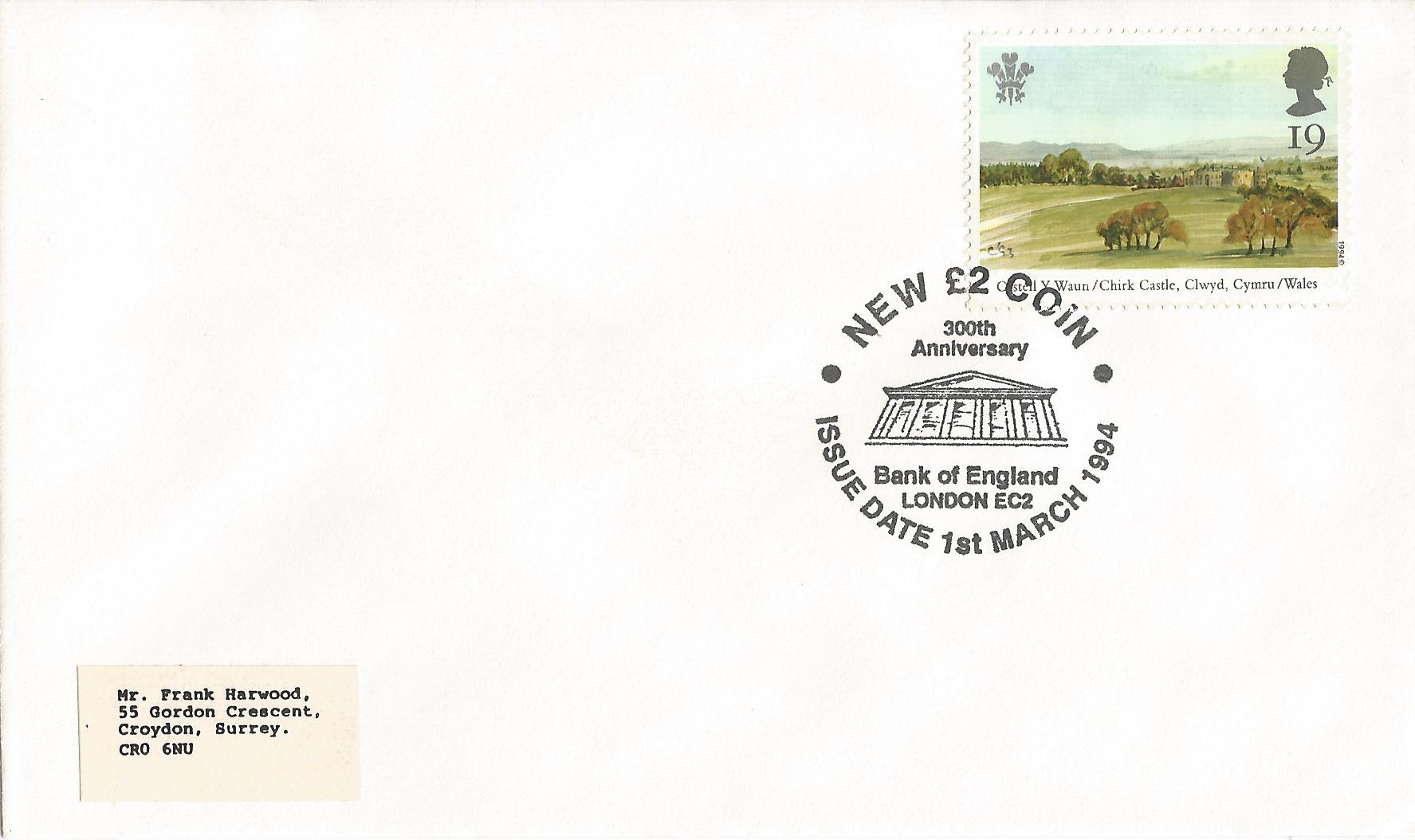 New £2 Coin Issue Date 1st March 1994 300th Anniversary Bank of England London EC2_9087