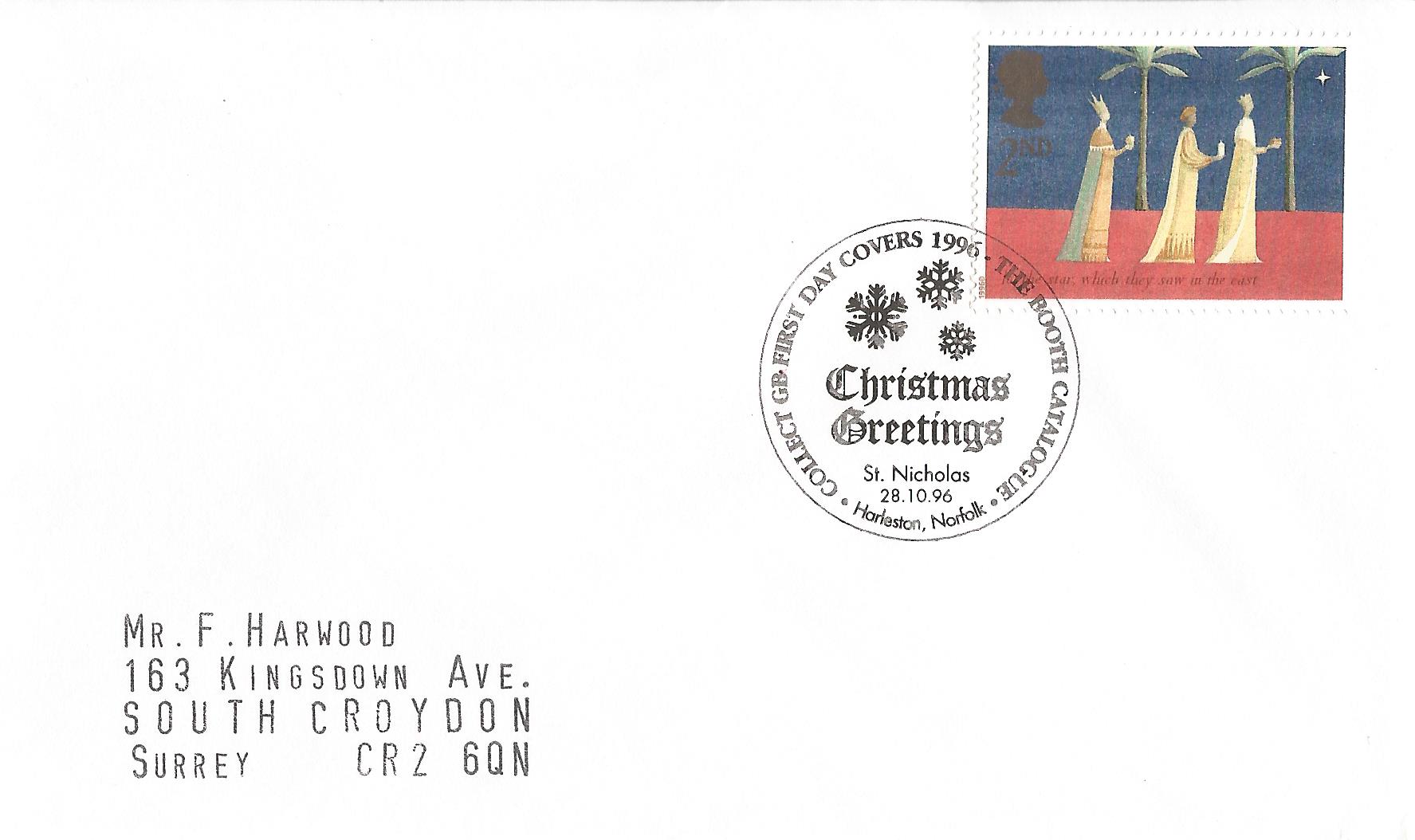 Collect GB First Day Covers 1996 The Booth Catalogue Christmas Greetings St Nicholas Harleston Norfolk_10363