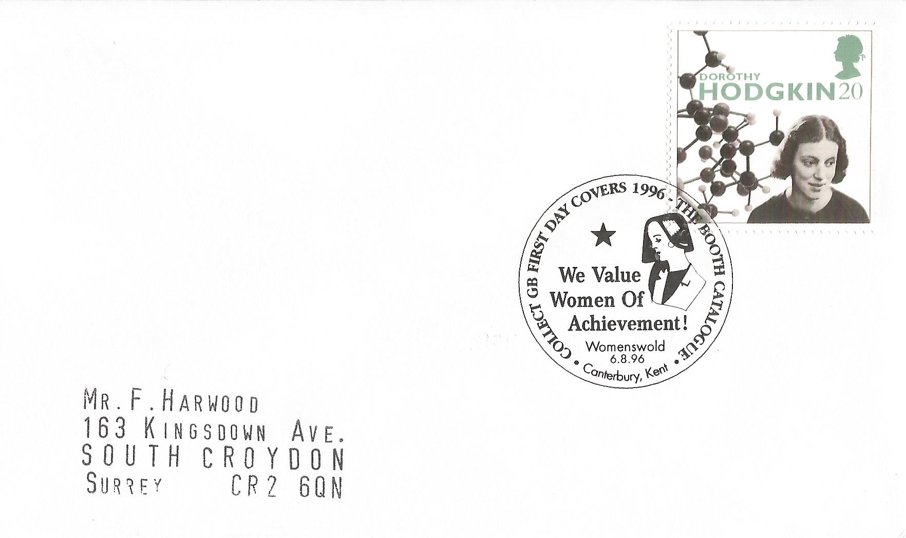 Collect GB First Day Covers 1996 The Booth Catalogue We Value Women of Achievement! Womenswold Canterbury Kent_10244