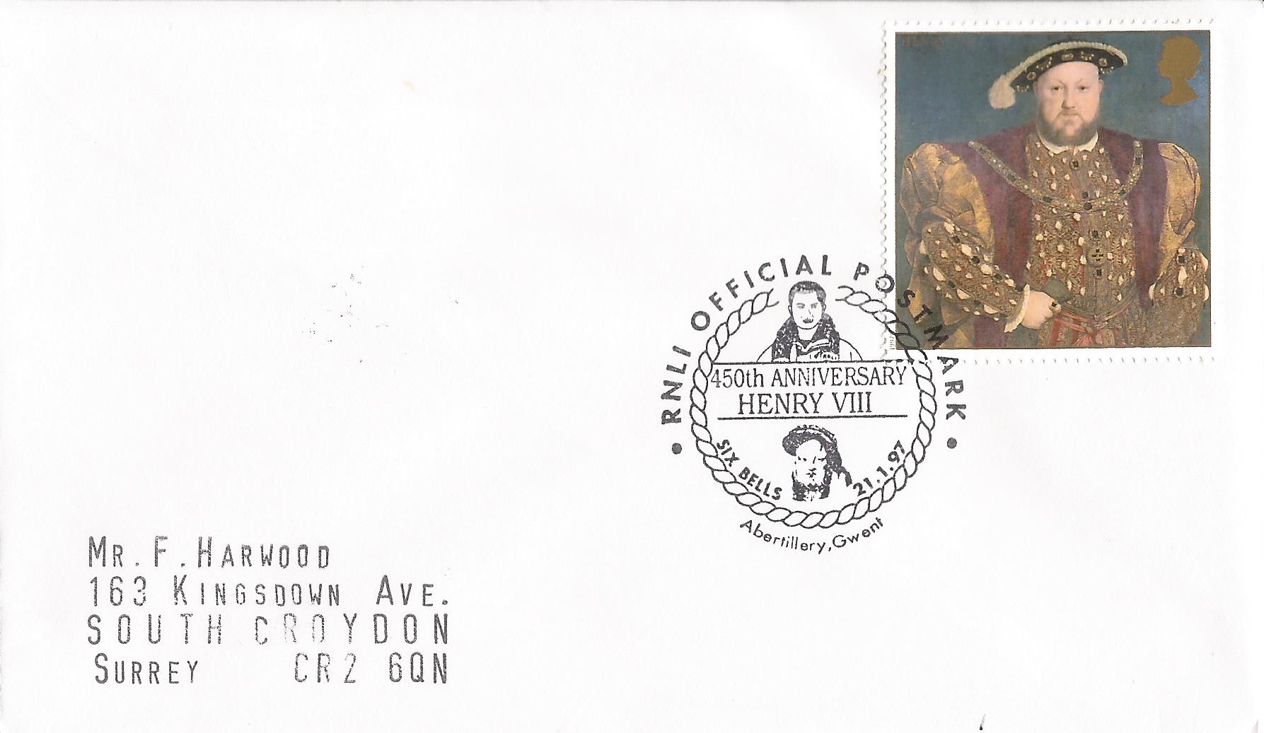 RNLI Official Postmark 450th Anniversary Henry VIII Six Bells Abertillery Gwent_10430