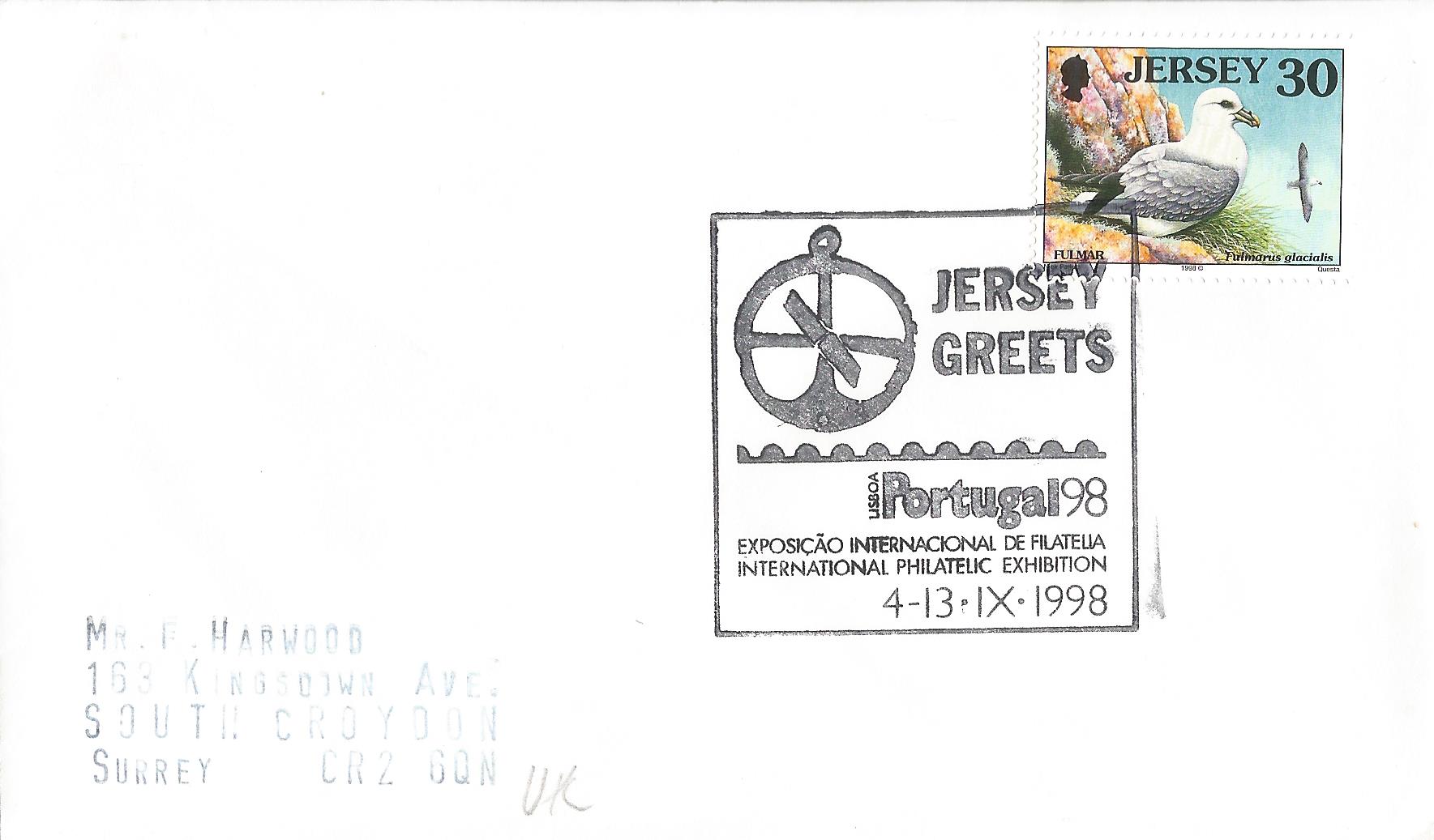 Jersey Greets Lisboa Portugal 98 Exposicao Internacional De Filatelia International Philatelic Exhibition_J264