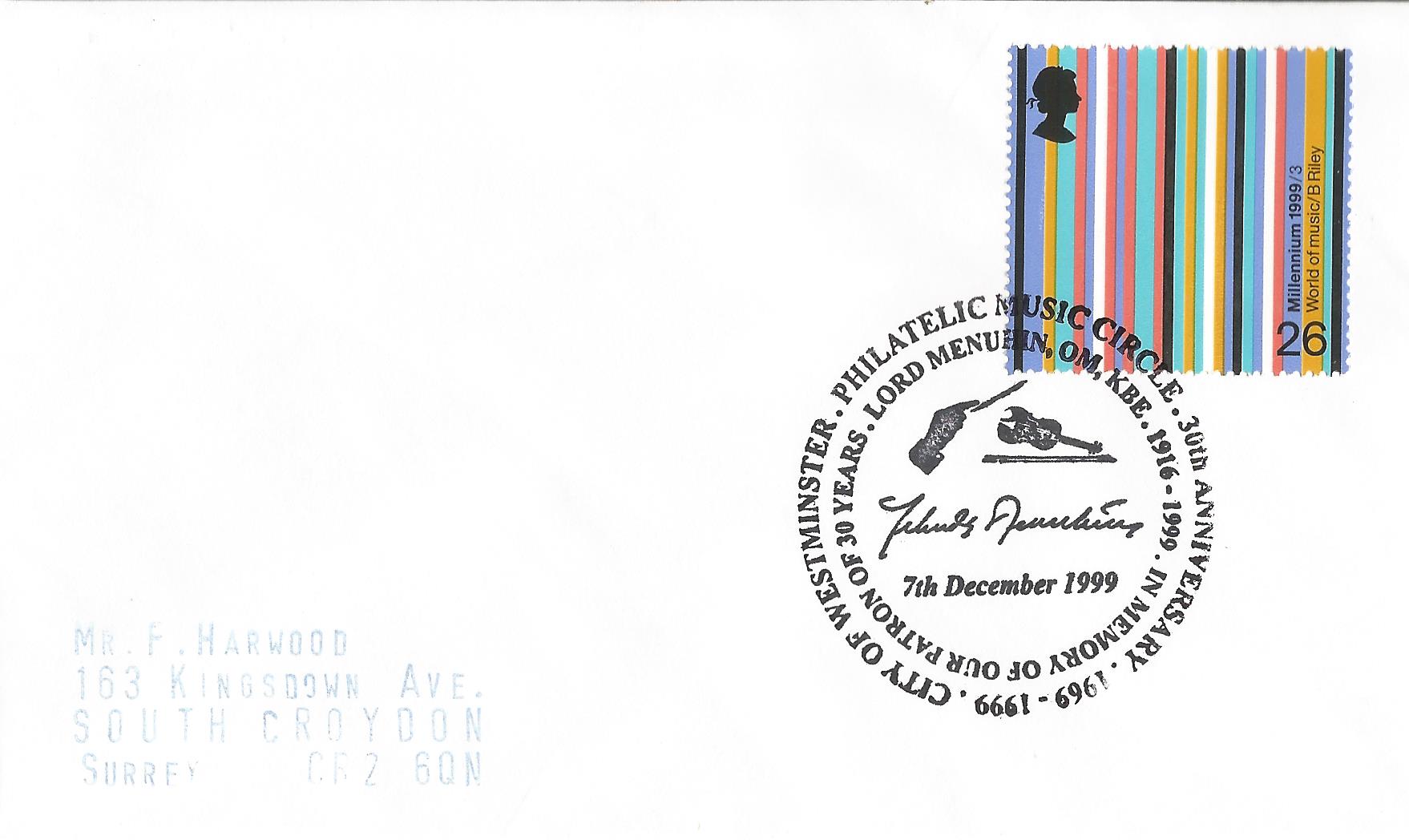 Philatelic Music Circle Lord Menuhin OM KBE 1916-1999 In memory of our patron of 30 years City of Westminster_12241