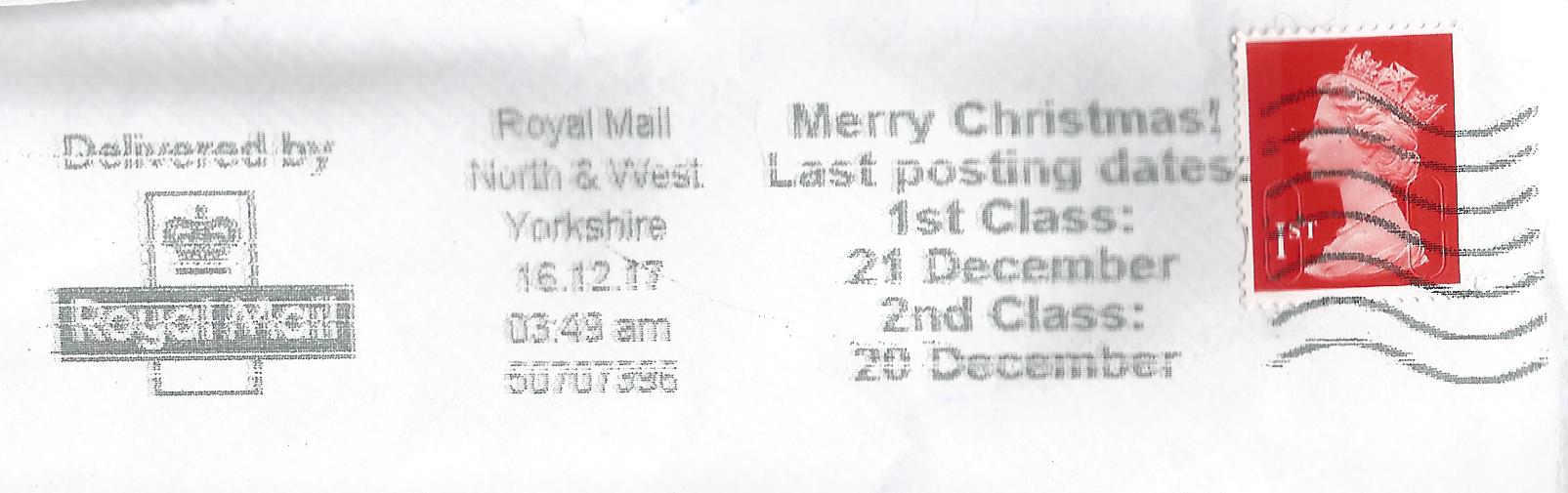 Merry Christmas Last Posting Dates 1st Class 21 December 2nd Class 20 December