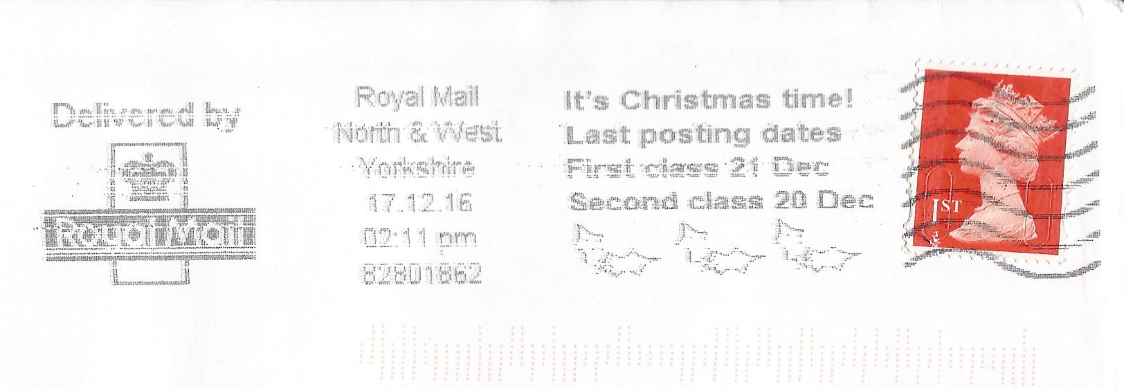 It's Christmas time Last posting dates First class 21 December Second Class 20 December