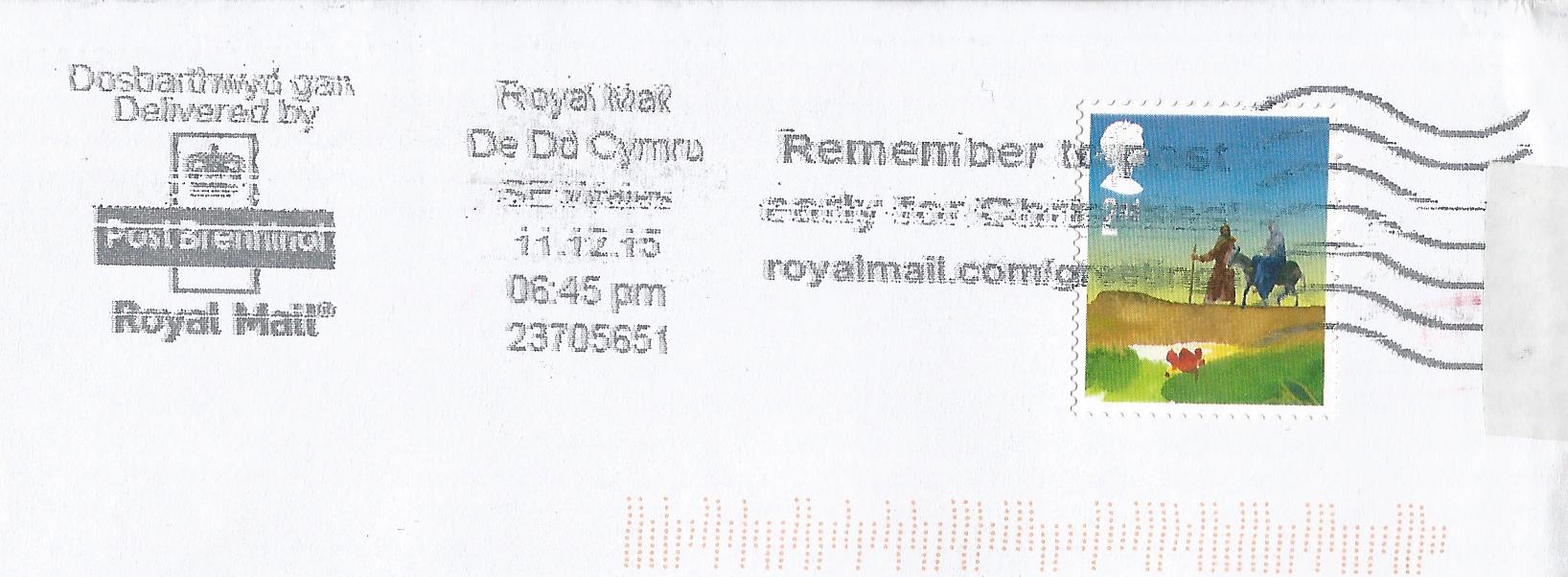 Remember to post early for Christmas royalmail.com greetings_GS 5771 De Dd Cymru SE Wales