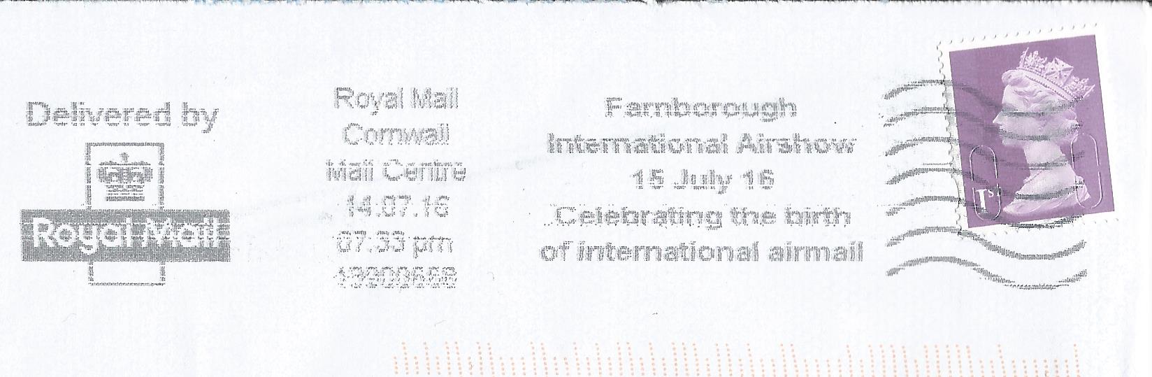 FarnboroughInternational Airshow 15 July 16 Celebrating the birth of international airmail