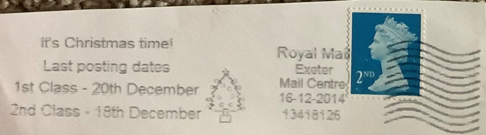 It's Christmas Time Last Posting Dates 1st Class -20th December 2nd Class 18th December