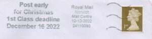 Post early for Christmas 1st Class deadline December 16 2022