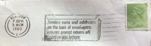 Senders name and address on the back of envelopes ensures prompt return of undeliverable letters_GS 3223