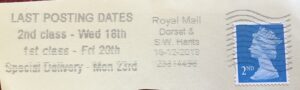 Last Posting Dates 2nd Class - Wed 18th 1st Class - Fri 20th Special Delivery - Mon 23rd